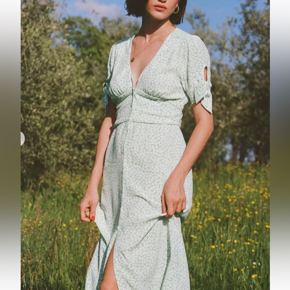 Rouje - Laura midi-dress in pastel green floral - size 34
